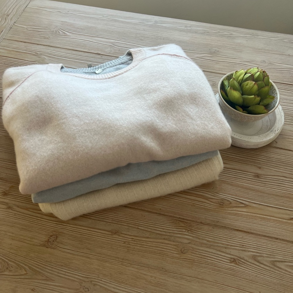 Margaret O’Leary 100% Cashmere Sweater Gray & Pink | Large | Spring Colors - Picture 6 of 8